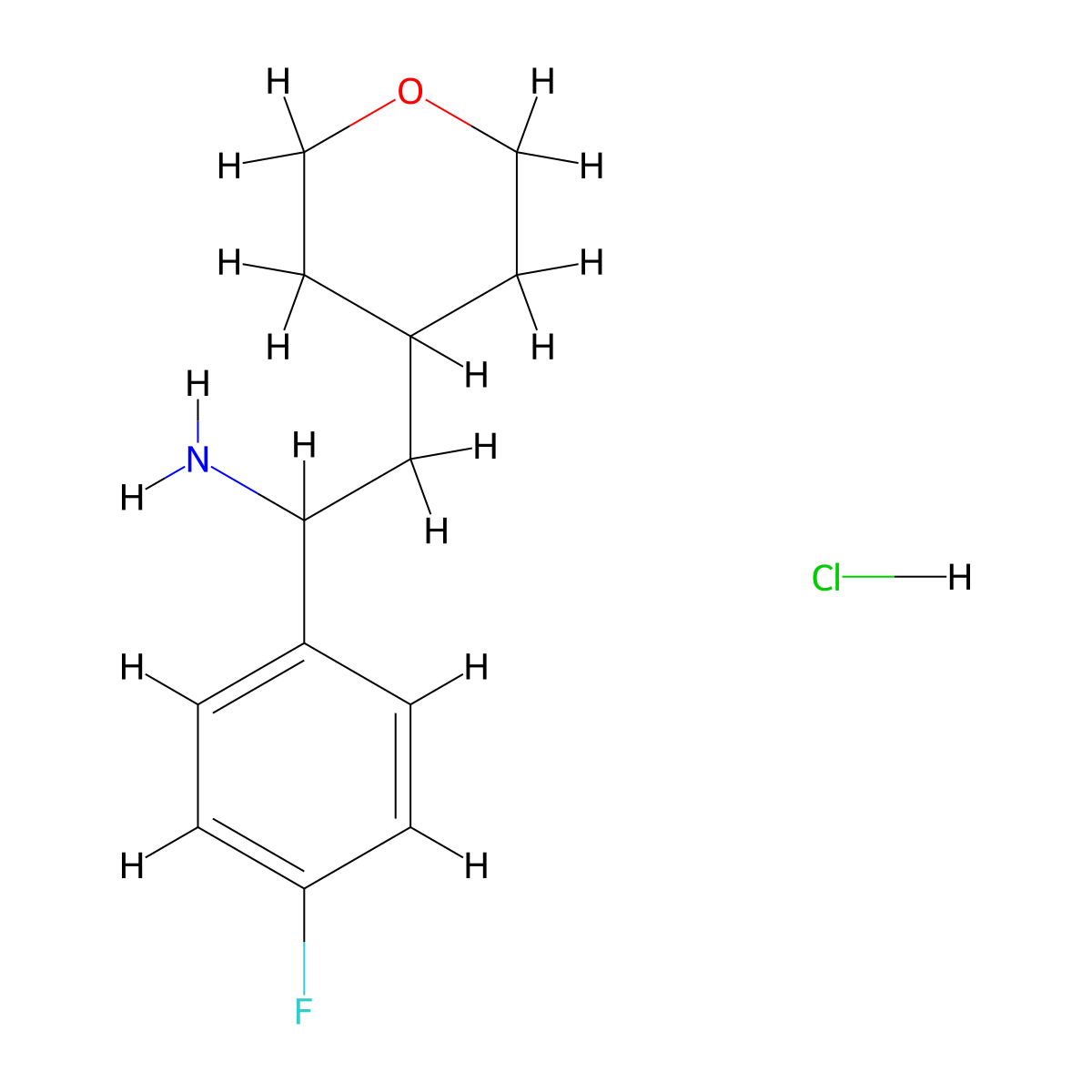 1-(4-Fluorophenyl)-2-(tetrahydro-2H-pyran-4-yl)ethanamine hydrochloride molecular structure, CAS 2197055-04-0