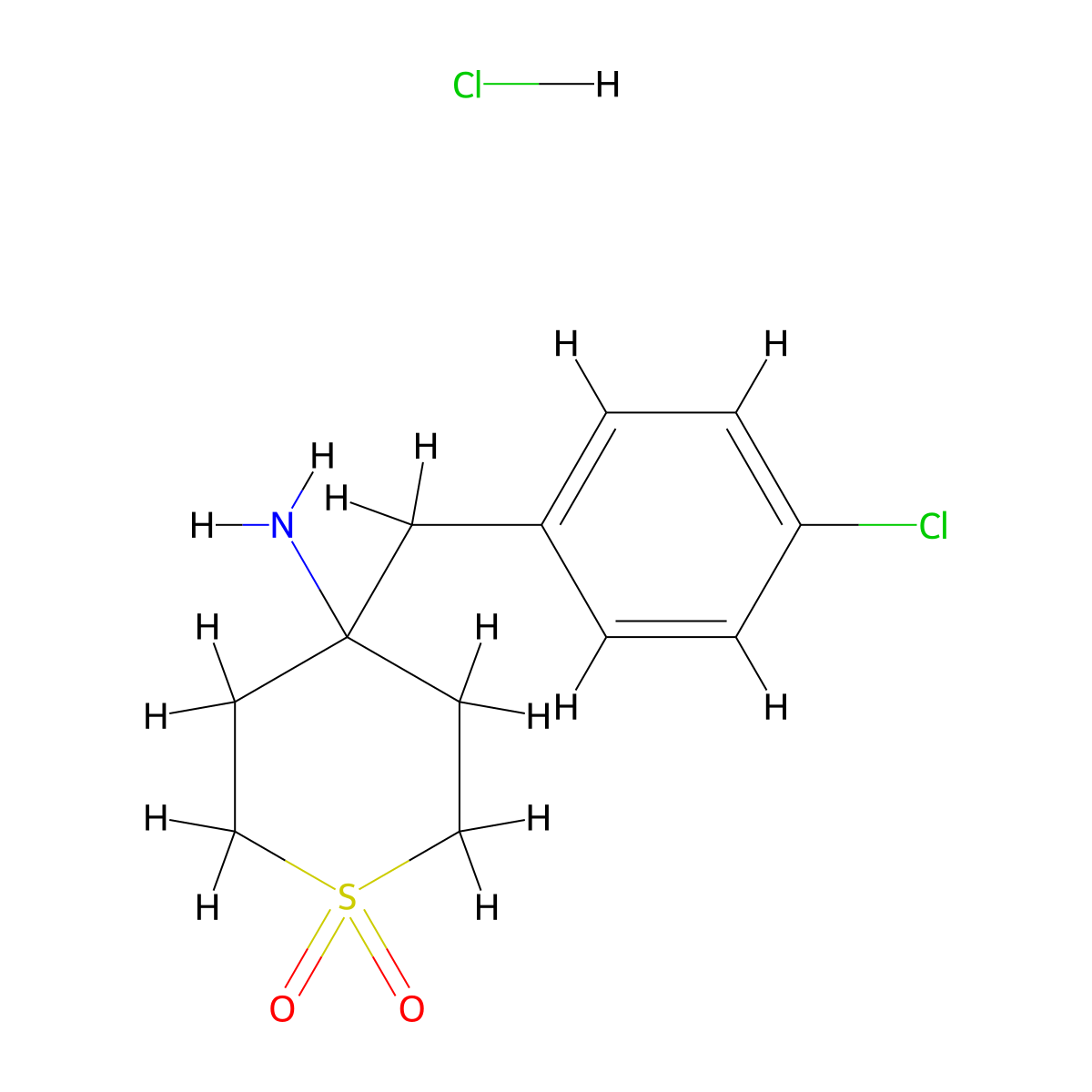 4-Amino-4-[(4-chlorophenyl)methyl]-1lambda(6)-thiane-1,1-dione hydrochloride molecular structure, CAS 2197055-06-2
