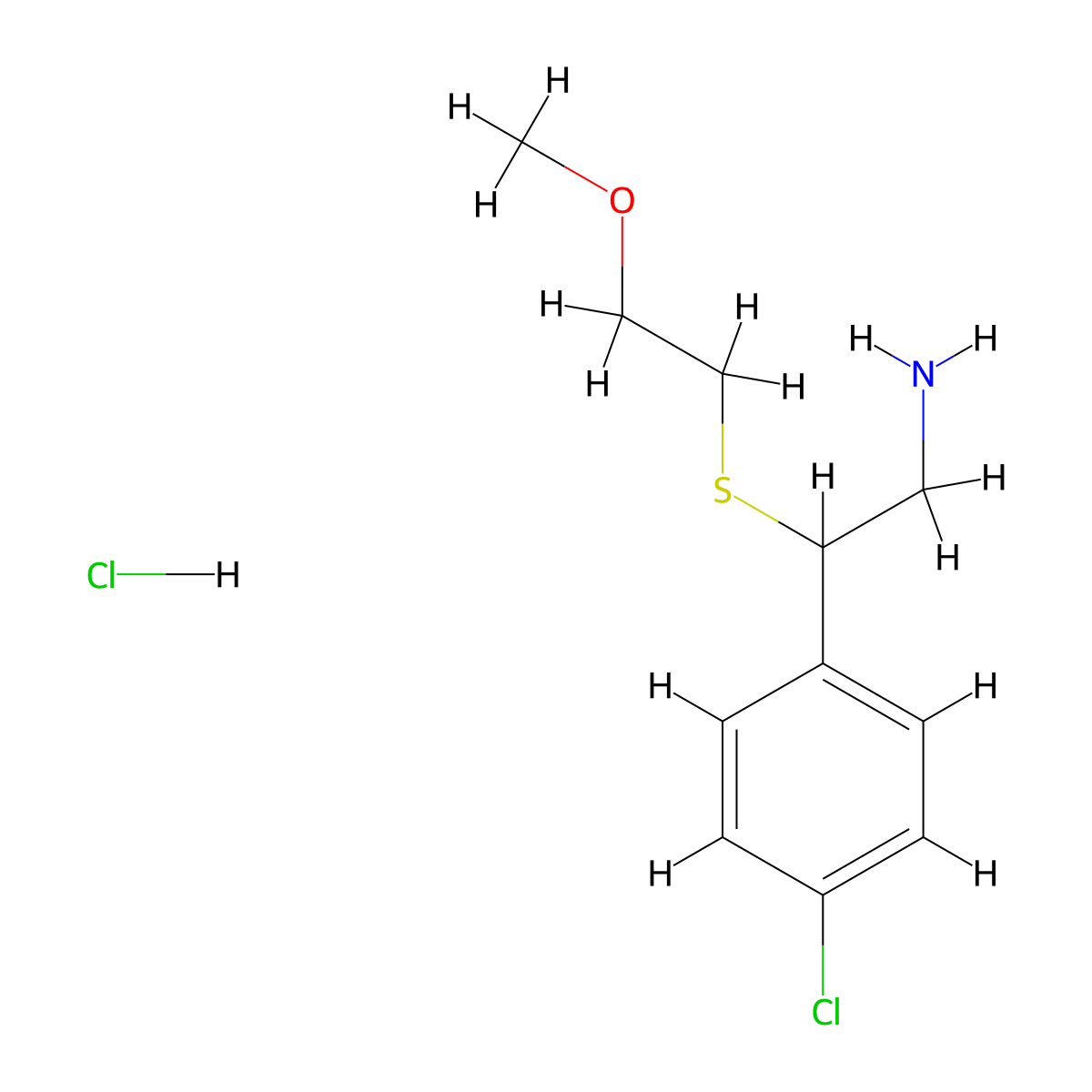 2-(4-Chlorophenyl)-2-(2-methoxyethylthio)ethanamine hydrochloride molecular structure, CAS 2197055-25-5