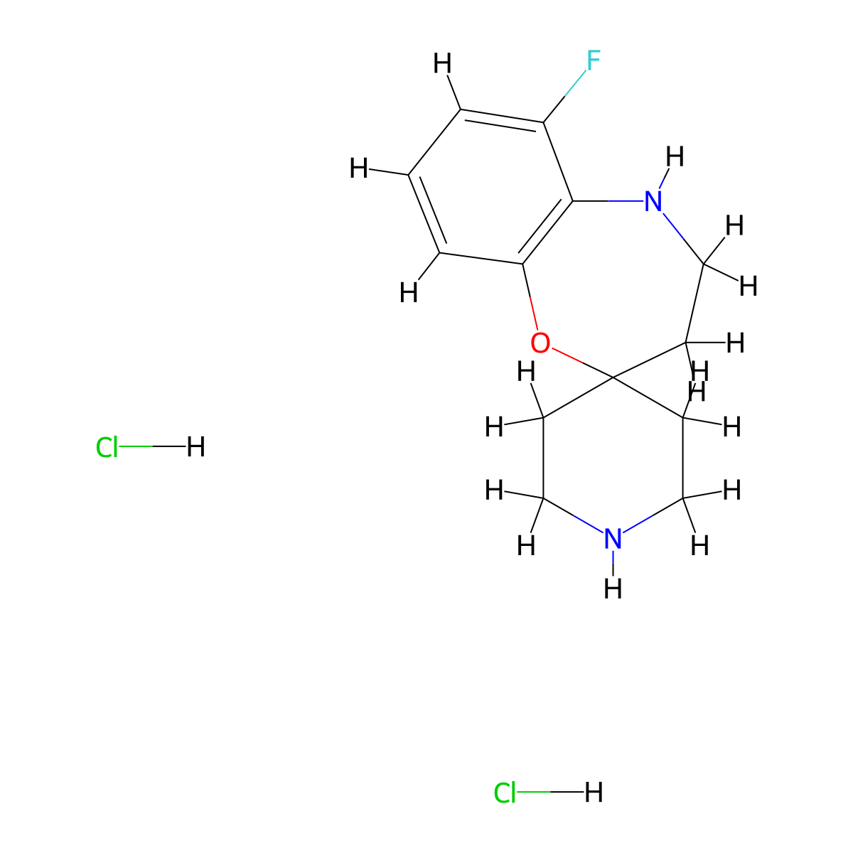 6-Fluoro-4,5-dihydro-3H-spiro[1,5-benzoxazepine-2,4'-piperidine] dihydrochloride molecular structure, CAS 2197055-40-4