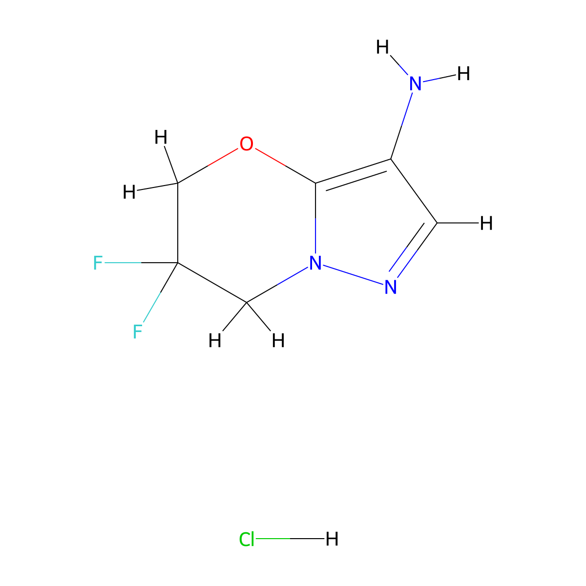 6,6-Difluoro-6,7-dihydro-5H-pyrazolo[5,1-b][1,3]oxazin-3-amine hydrochloride molecular structure, CAS 2197055-48-2