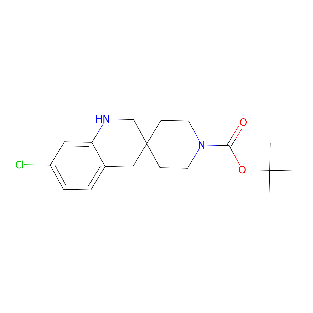 Tert-butyl 7'-chloro-2',4'-dihydro-1'H-spiro[piperidine-4,3'-quinoline]-1-carboxylate molecular structure, CAS 2197055-49-3
