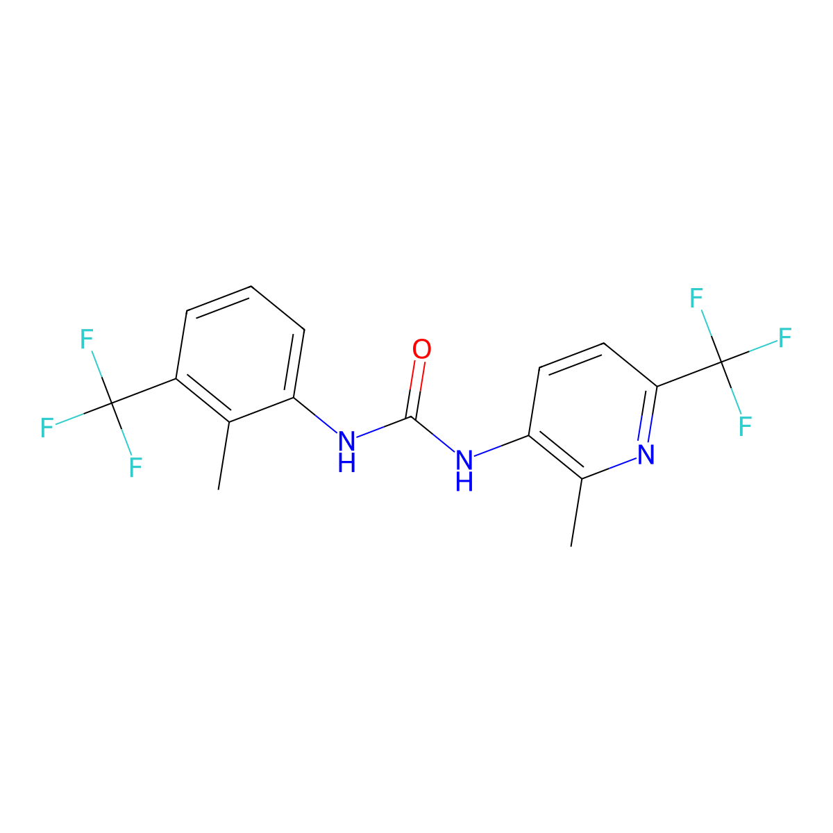 N-[2-Methyl-3-(trifluoromethyl)phenyl]-N'-[2-methyl-6-(trifluoromethyl)pyridin-3-yl]urea molecular structure, CAS 2197055-55-1