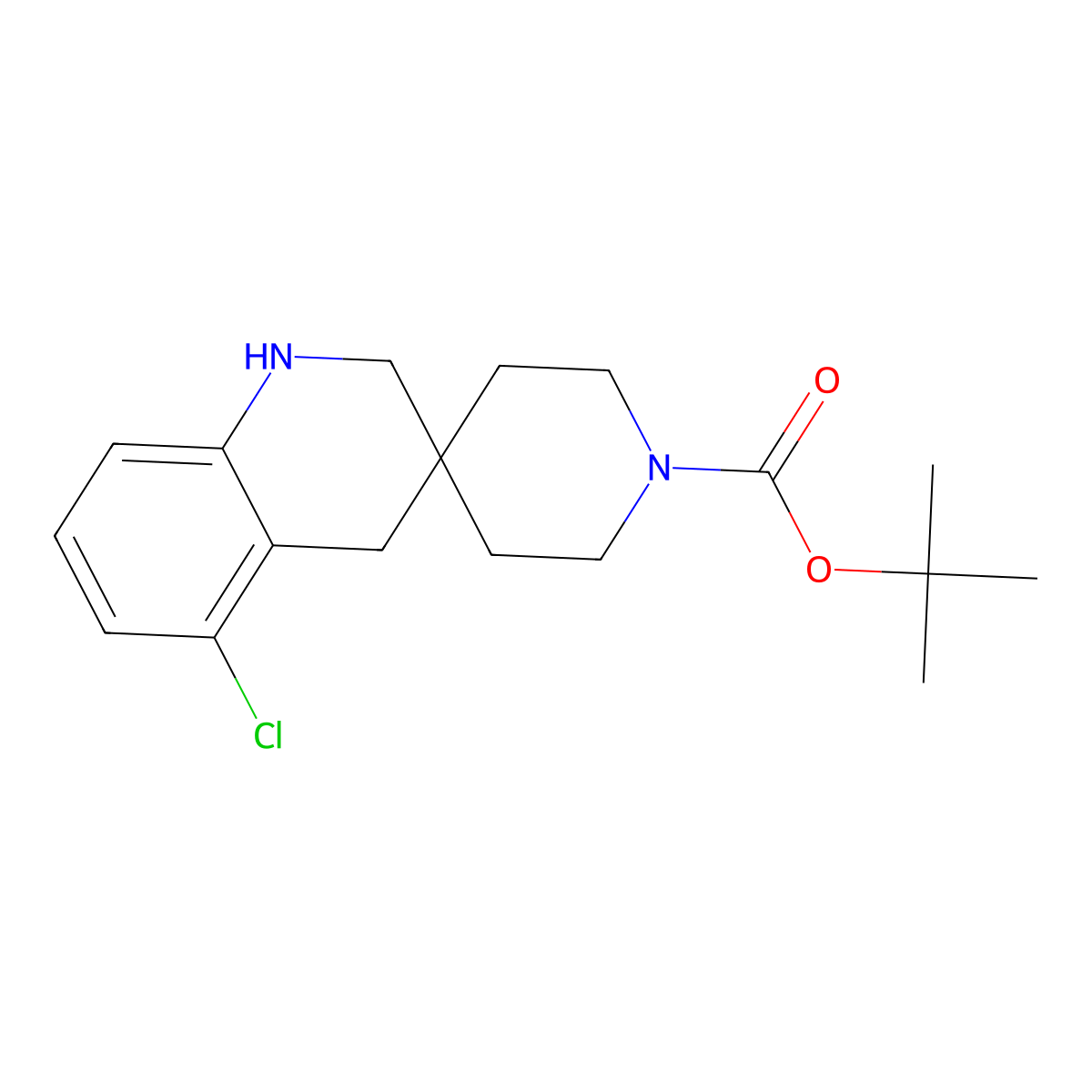 Tert-butyl 5'-chloro-2',4'-dihydro-1'H-spiro[piperidine-4,3'-quinoline]-1-carboxylate molecular structure, CAS 2197055-63-1