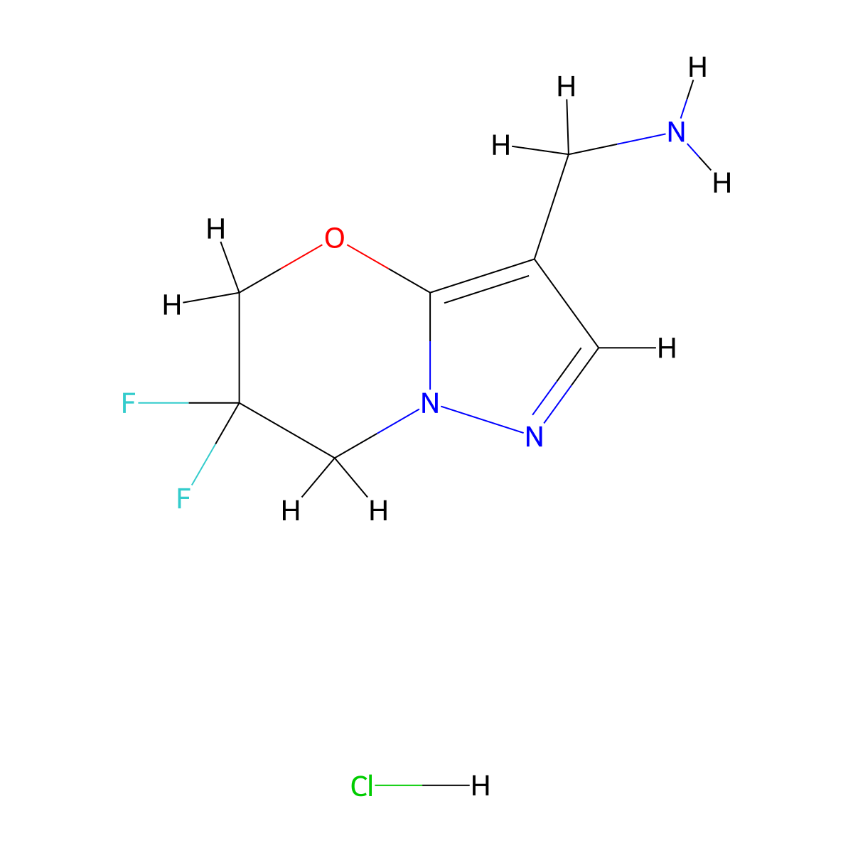 {6,6-Difluoro-6,7-dihydro-5H-pyrazolo[5,1-b][1,3]oxazin-3-yl}methanamine hydrochloride molecular structure, CAS 2197055-72-2