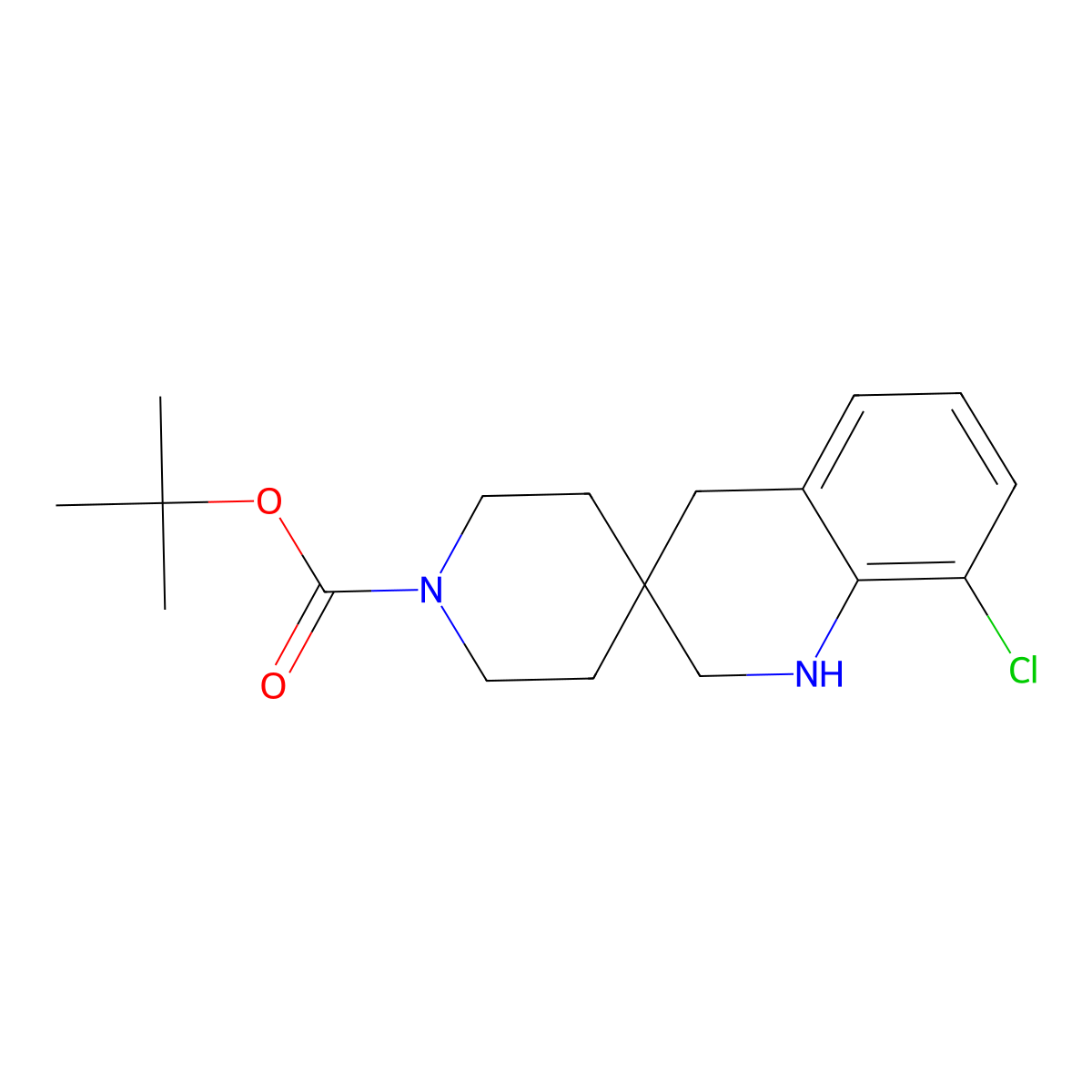 Tert-butyl 8'-chloro-2',4'-dihydro-1'H-spiro[piperidine-4,3'-quinoline]-1-carboxylate molecular structure, CAS 2197055-81-3