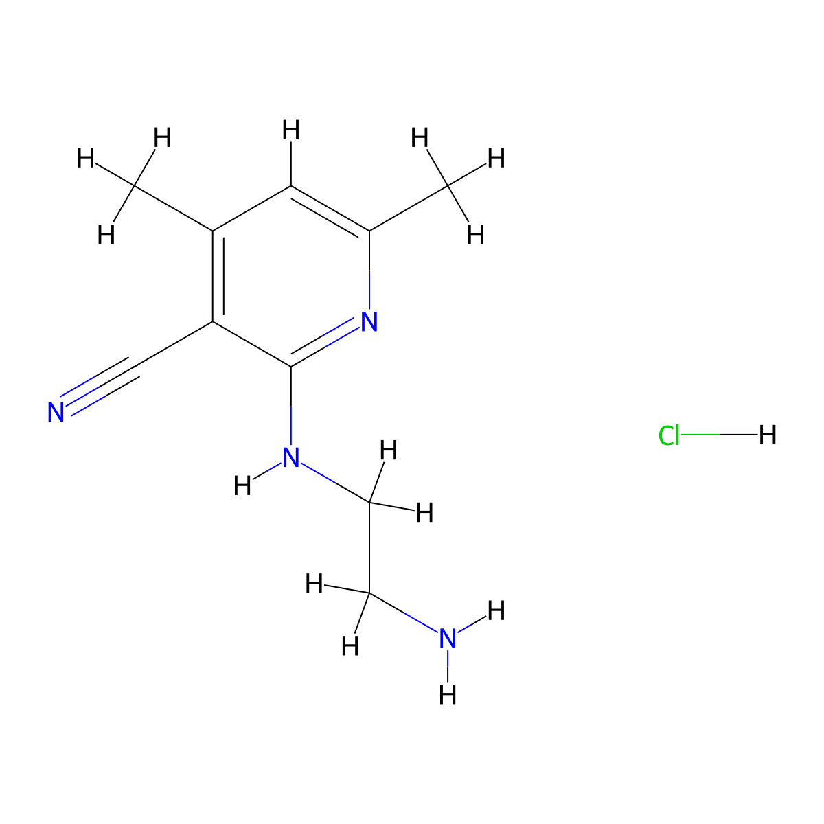 2-(2-Aminoethylamino)-4,6-dimethylnicotinonitrile hydrochloride molecular structure, CAS 2197056-49-6