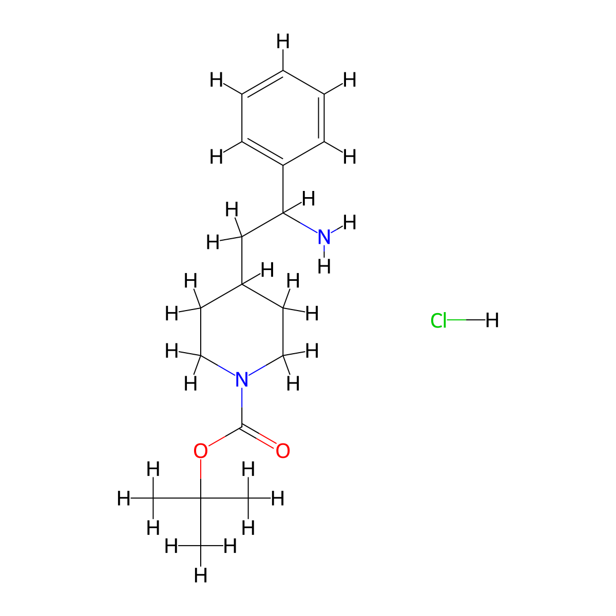 Tert-butyl 4-(2-amino-2-phenylethyl)piperidine-1-carboxylate hydrochloride molecular structure, CAS 2197056-55-4