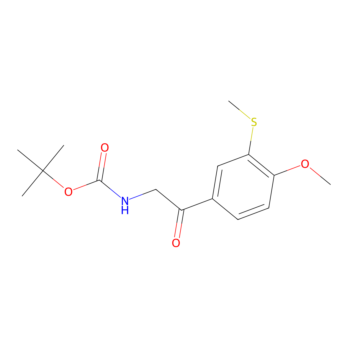 Tert-butyl (2-(4-methoxy-3-(methylthio)phenyl)-2-oxoethyl)carbamate molecular structure, CAS 2197056-65-6