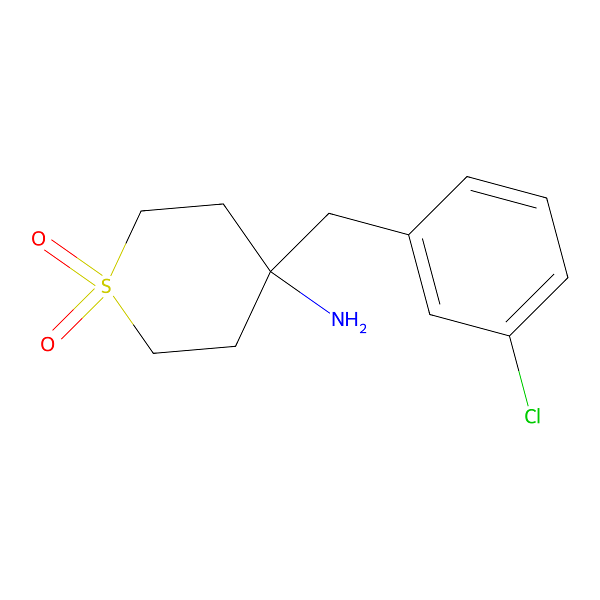 4-[(3-Chlorophenyl)methyl]-1,1-dioxothian-4-amine molecular structure, CAS 2197056-68-9