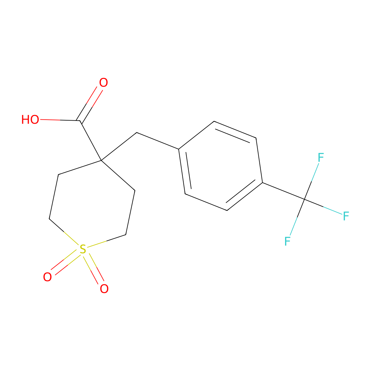 1,1-Dioxo-4-{[4-(trifluoromethyl)phenyl]methyl}-1lambda(6)-thiane-4-carboxylic a molecular structure, CAS 2197056-70-3