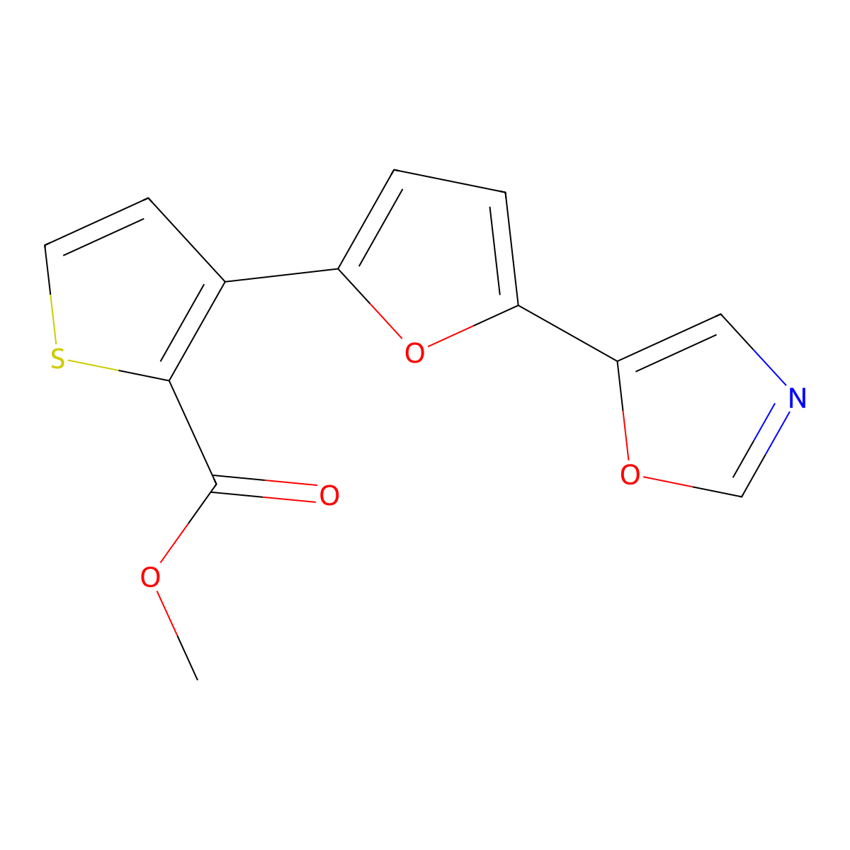 Methyl 3-[5-(1,3-oxazol-5-yl)furan-2-yl]thiophene-2-carboxylate molecular structure, CAS 2197056-81-6