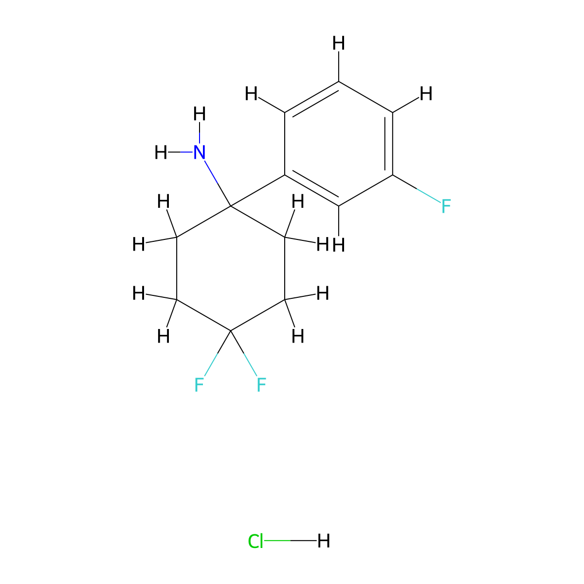 4,4-Difluoro-1-(3-fluorophenyl)cyclohexanamine hydrochloride molecular structure, CAS 2197056-83-8