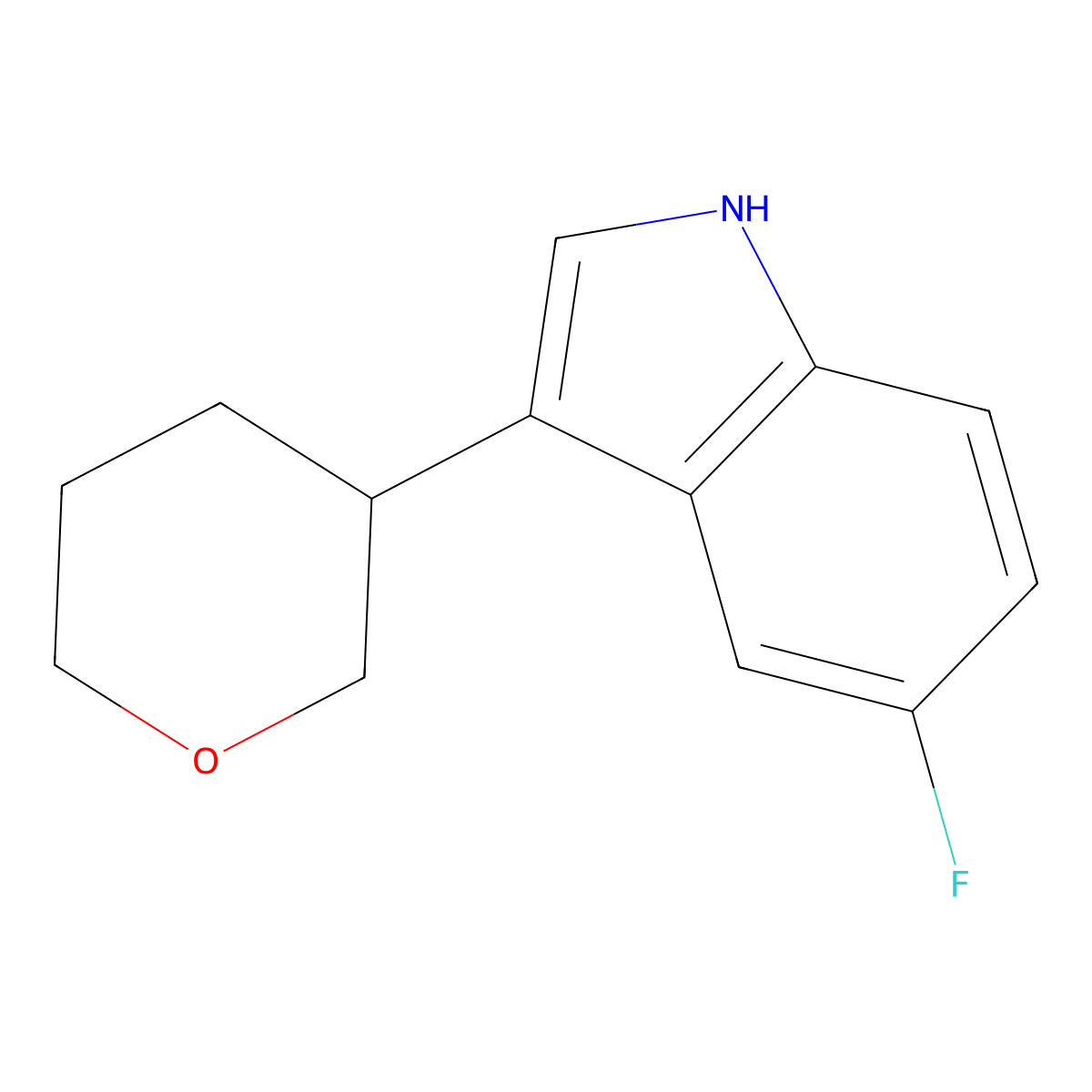 5-Fluoro-3-(tetrahydro-2H-pyran-3-yl)-1H-indole molecular structure, CAS 2197056-85-0