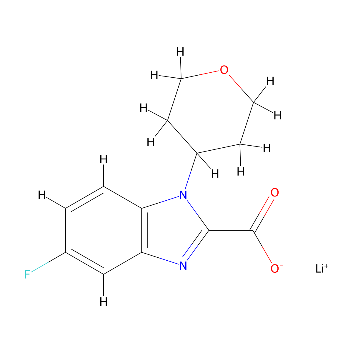 Lithium 5-fluoro-1-(tetrahydro-2H-pyran-4-yl)-1H-benzo[d]imidazole-2-carboxylate molecular structure, CAS 2197056-89-4