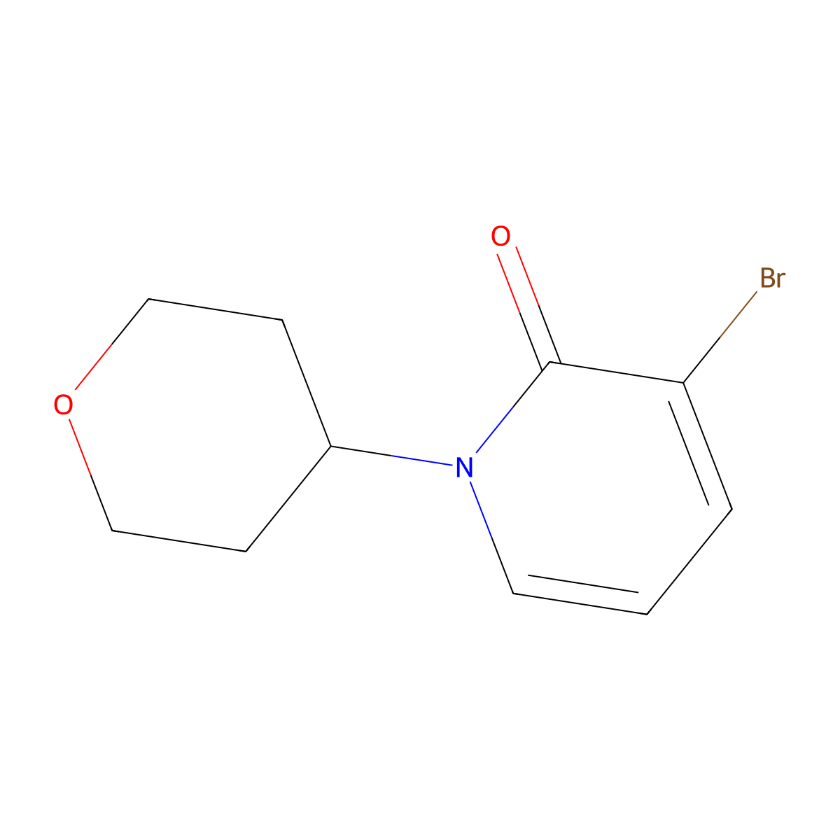 3-Bromo-1-(tetrahydro-2H-pyran-4-yl)pyridin-2(1H)-one molecular structure, CAS 2197057-02-4