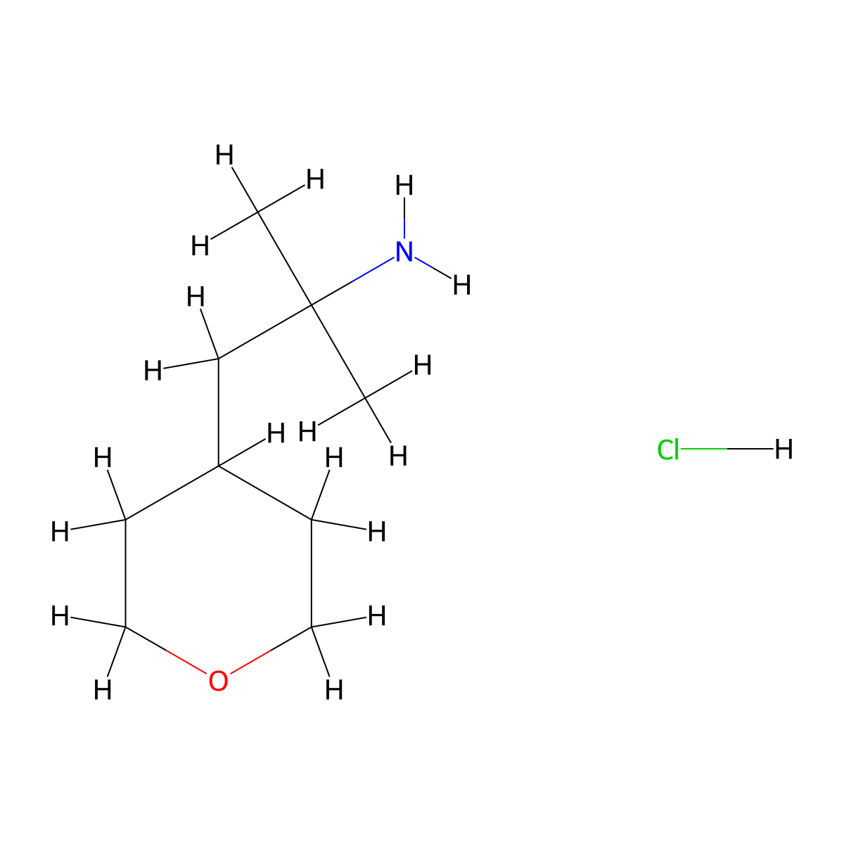 2-Methyl-1-(tetrahydro-2H-pyran-4-yl)propan-2-amine hydrochloride molecular structure, CAS 2197057-07-9