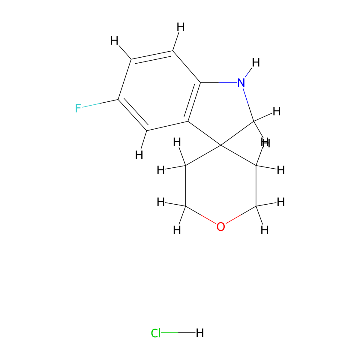 5-Fluoro-1,2-dihydrospiro[indole-3,4'-oxane] hydrochloride molecular structure, CAS 2197057-08-0