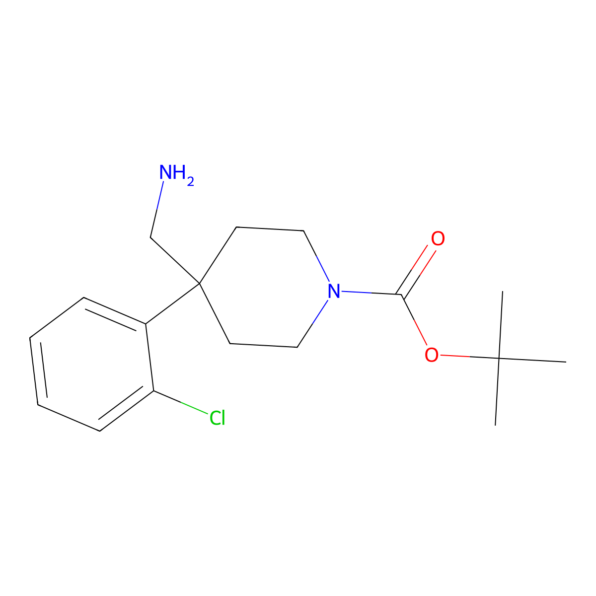 Tert-butyl 4-(aminomethyl)-4-(2-chlorophenyl)piperidine-1-carboxylate molecular structure, CAS 2197057-13-7