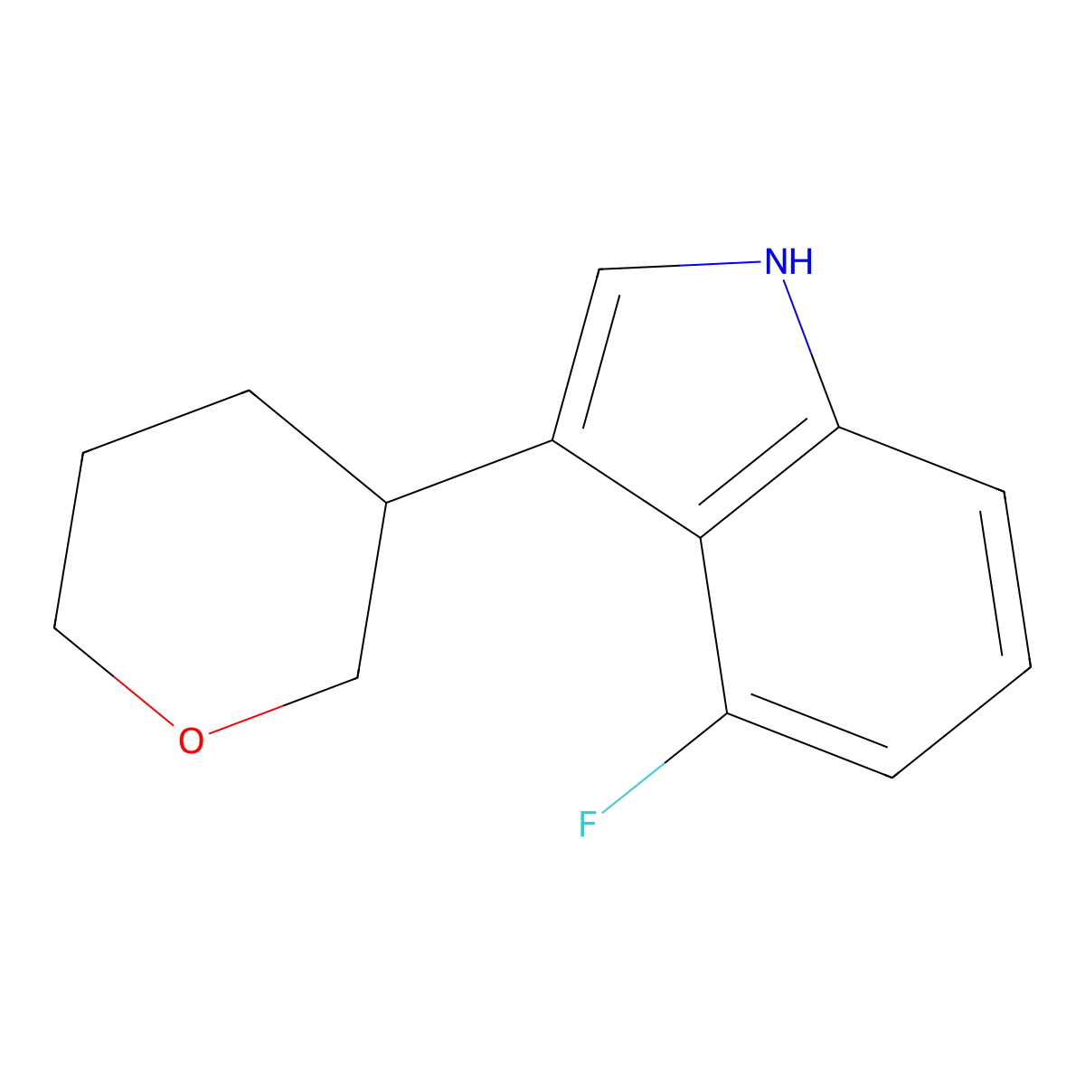 4-Fluoro-3-(tetrahydro-2H-pyran-3-yl)-1H-indole molecular structure, CAS 2197057-19-3