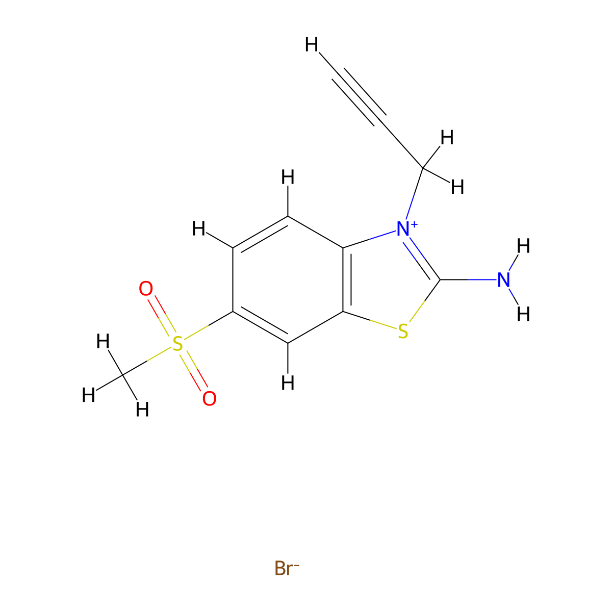 2-Amino-6-(methylsulfonyl)-3-(prop-2-yn-1-yl)benzo[d]thiazol-3-ium bromide molecular structure, CAS 2197057-33-1
