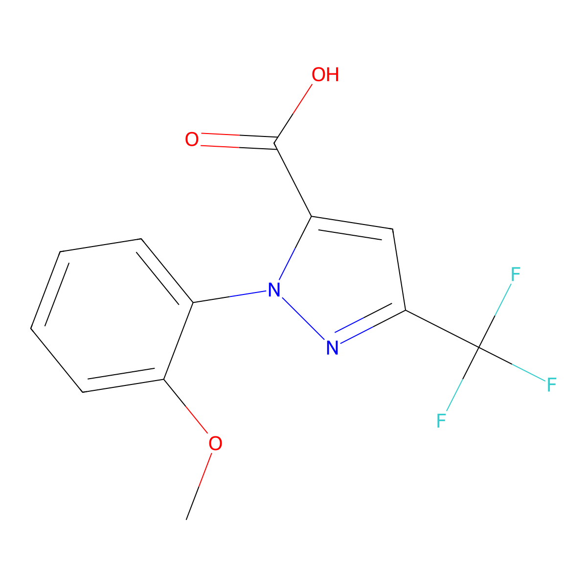1-(2-Methoxyphenyl)-3-(trifluoromethyl)-1H-pyrazole-5-carboxylic acid molecular structure, CAS 2197057-42-2