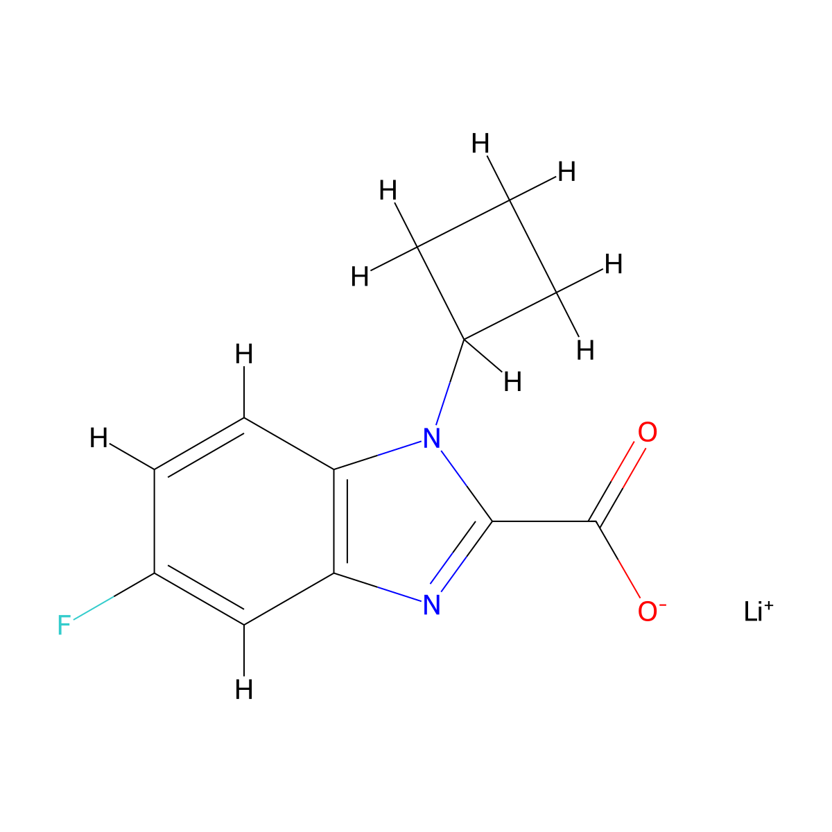 Lithium 1-cyclobutyl-5-fluoro-1H-benzo[d]imidazole-2-carboxylate molecular structure, CAS 2197057-49-9