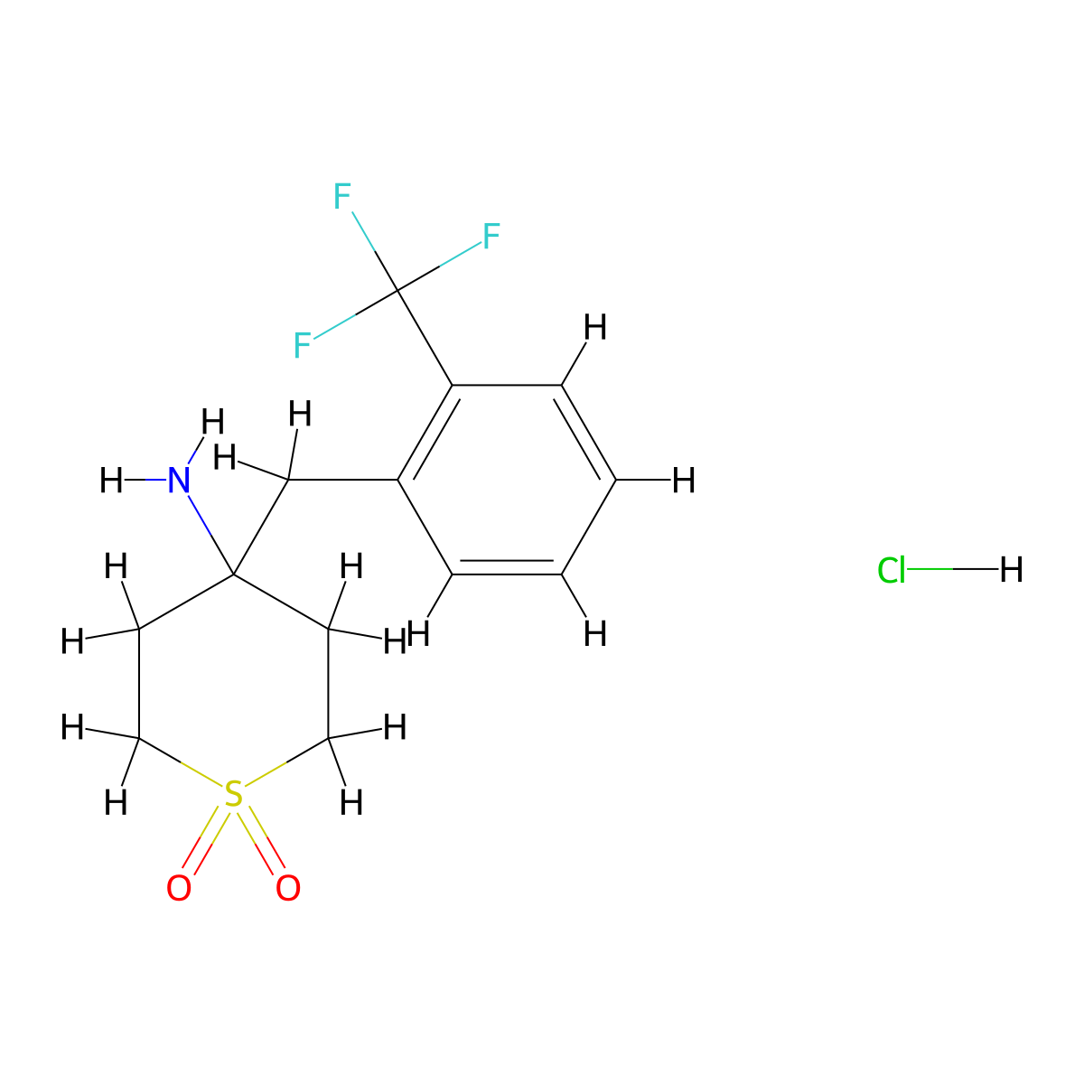 4-Amino-4-{[2-(trifluoromethyl)phenyl]methyl}-1lambda(6)-thiane-1,1-dione hydroc molecular structure, CAS 2197057-56-8