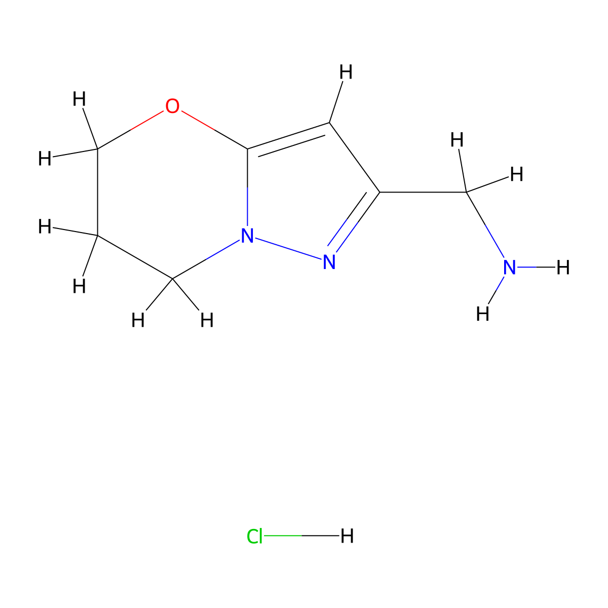 {6,7-Dihydro-5H-pyrazolo[5,1-b][1,3]oxazin-2-yl}methanamine hydrochloride molecular structure, CAS 2197057-59-1