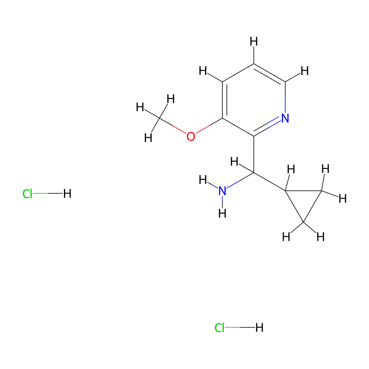 Cyclopropyl(3-methoxypyridin-2-yl)methanamine dihydrochloride molecular structure, CAS 2197057-65-9