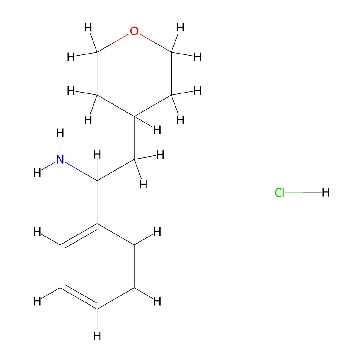 1-Phenyl-2-(tetrahydro-2H-pyran-4-yl)ethanamine hydrochloride molecular structure, CAS 2197061-56-4