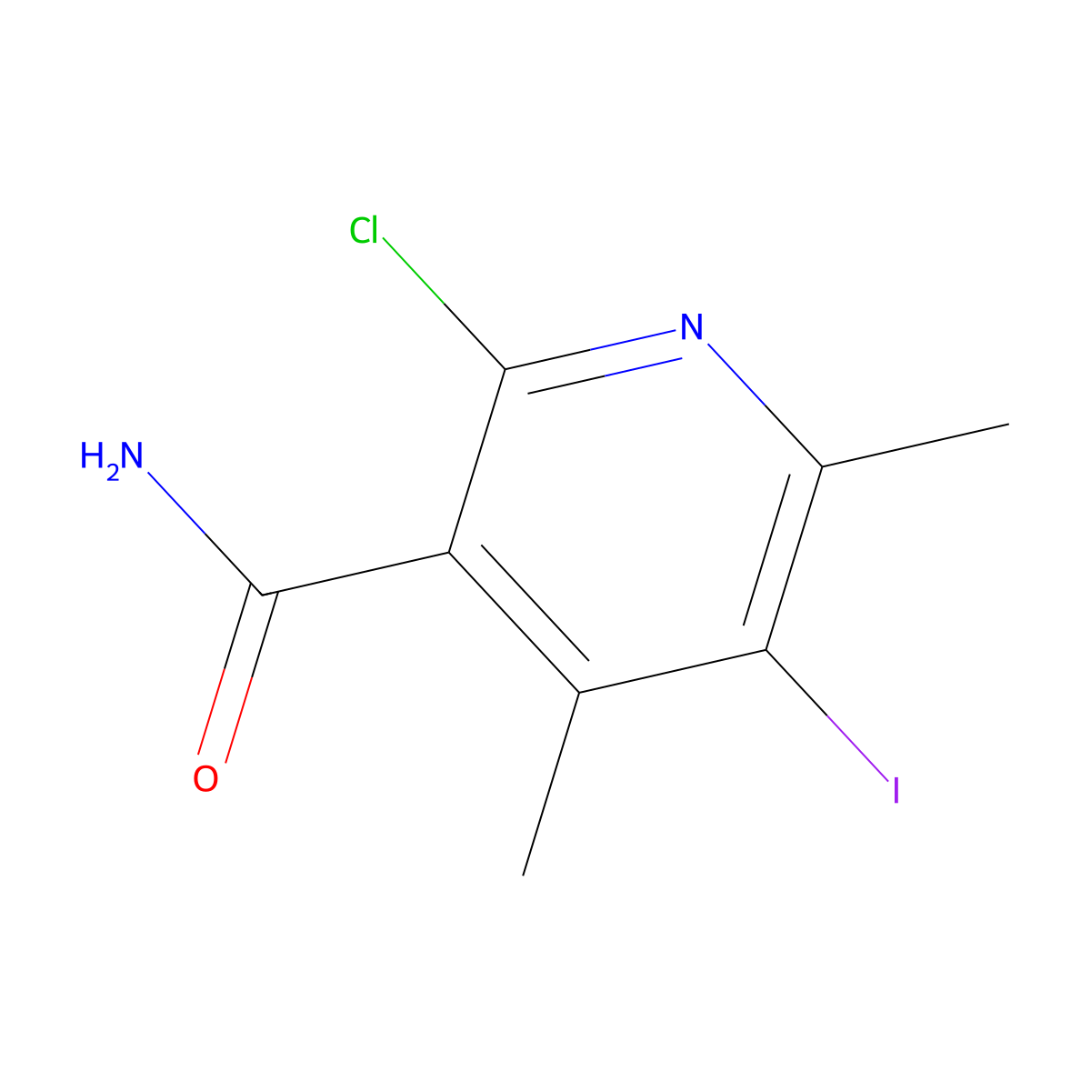 2-Chloro-5-iodo-4,6-dimethylpyridine-3-carboxamide molecular structure, CAS 2197061-58-6