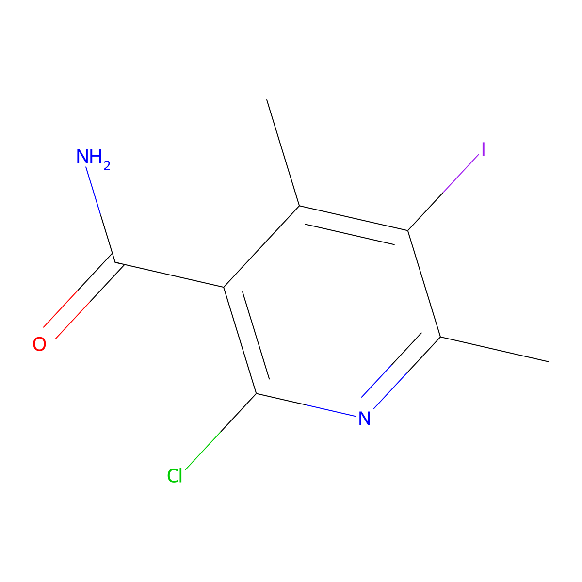 2-Chloro-5-iodo-4,6-dimethylpyridine-3-carboxamide molecular structure, CAS 2197061-58-6