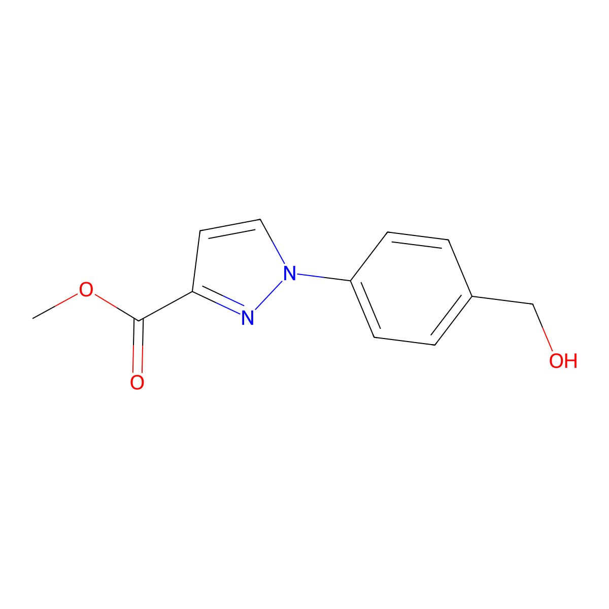 methyl 1-[4-(hydroxymethyl)phenyl]-1H-pyrazole-3-carboxylate molecular structure, CAS 2197061-60-0