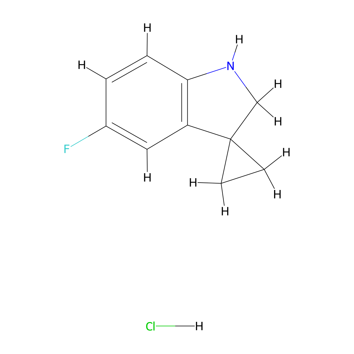 5'-Fluoro-1',2'-dihydrospiro[cyclopropane-1,3'-indole] hydrochloride molecular structure, CAS 2197061-90-6