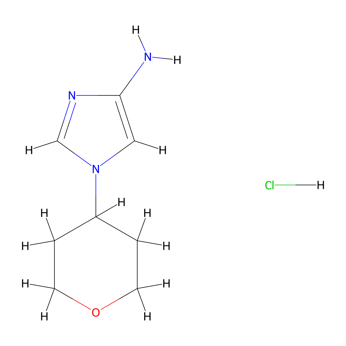 1-(Tetrahydro-2H-pyran-4-yl)-1H-imidazol-4-amine hydrochloride molecular structure, CAS 2197061-95-1