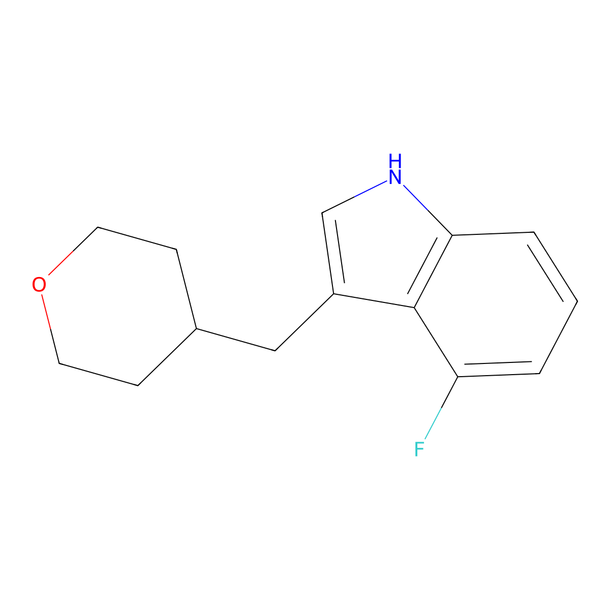 4-Fluoro-3-[(tetrahydro-2H-pyran-4-yl)methyl]-1H-indole molecular structure, CAS 2197062-00-1