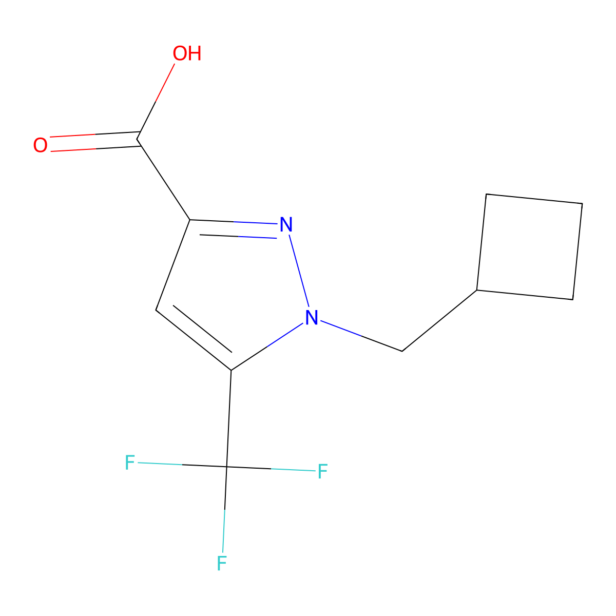 1-(Cyclobutylmethyl)-5-(trifluoromethyl)-1H-pyrazole-3-carboxylic acid molecular structure, CAS 2197062-02-3