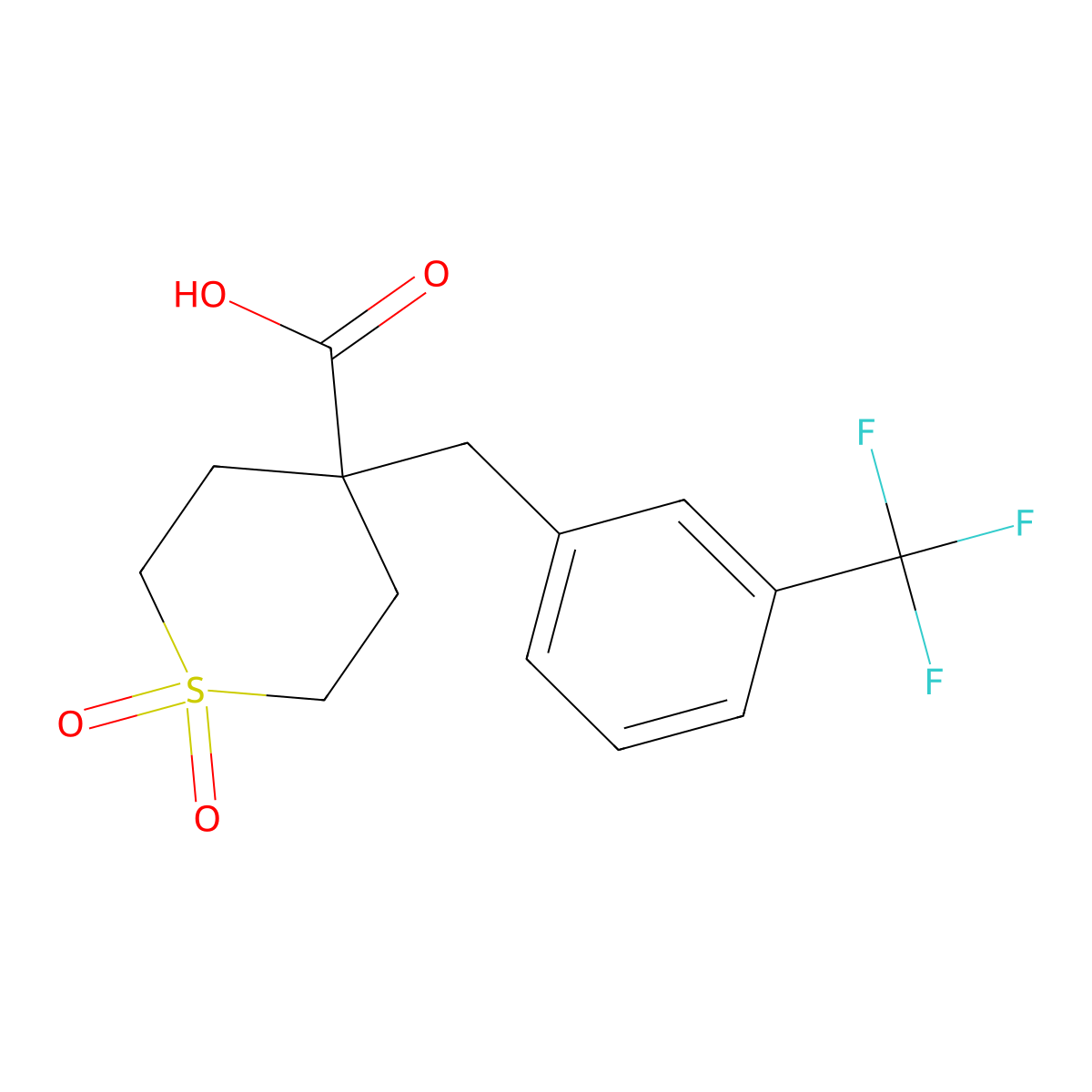 1,1-Dioxo-4-{[3-(trifluoromethyl)phenyl]methyl}-1lambda(6)-thiane-4-carboxylic a molecular structure, CAS 2197062-13-6