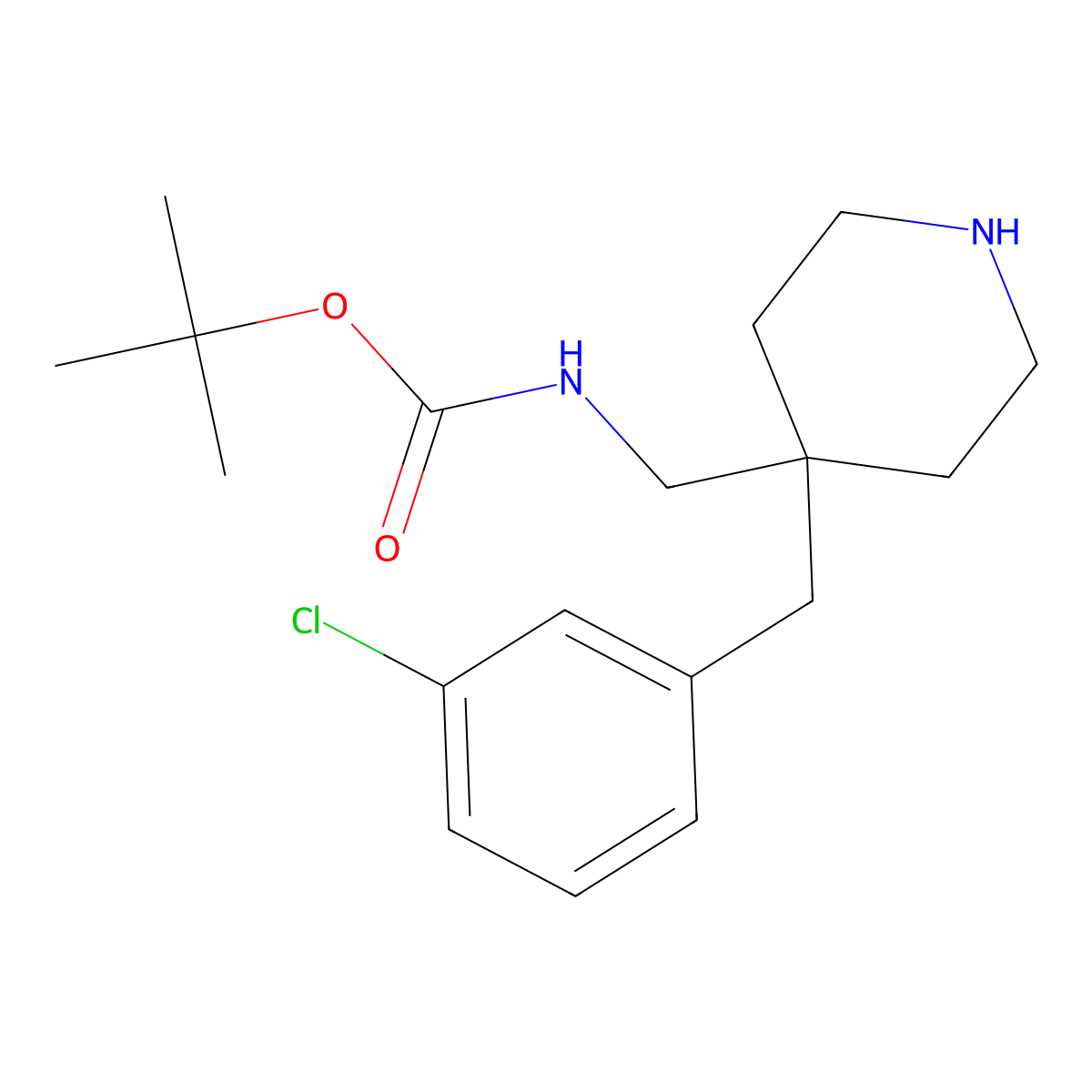tert-Butyl [4-(3-chlorobenzyl)piperidin-4-yl]methylcarbamate molecular structure, CAS 2197062-17-0