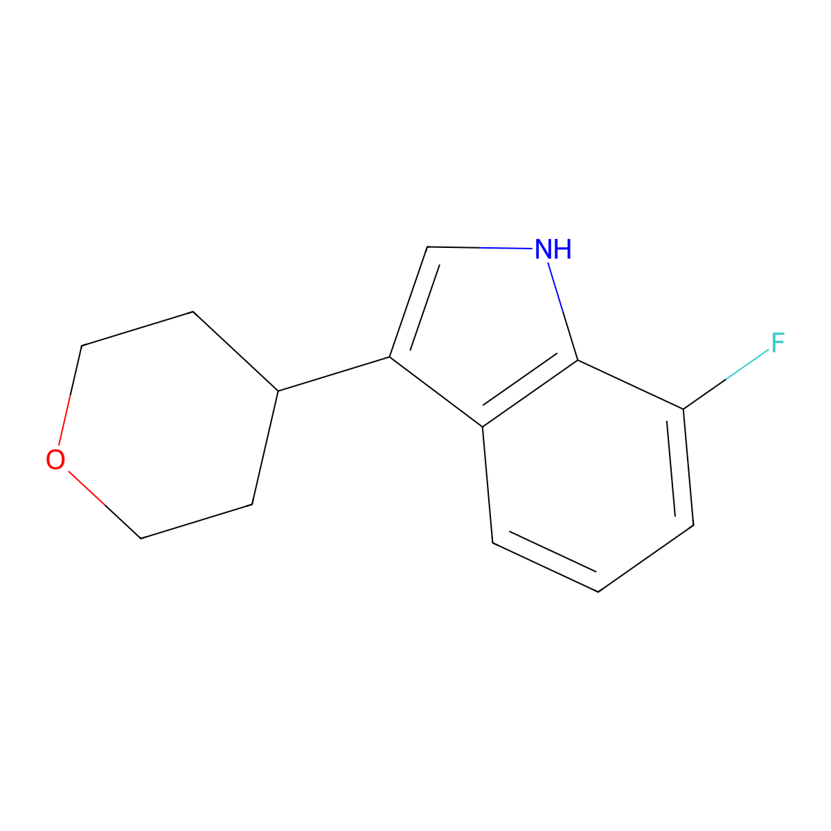 7-Fluoro-3-(tetrahydro-2H-pyran-4-yl)-1H-indole molecular structure, CAS 2197062-34-1