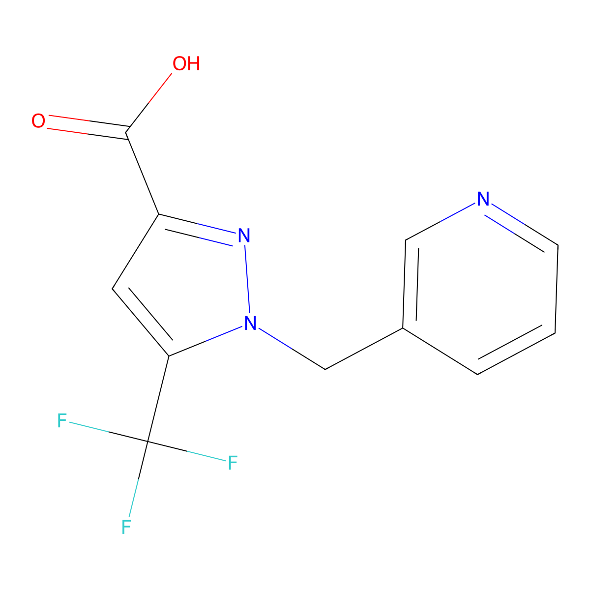 1-(Pyridin-3-ylmethyl)-5-(trifluoromethyl)-1H-pyrazole-3-carboxylic acid molecular structure, CAS 2197062-35-2