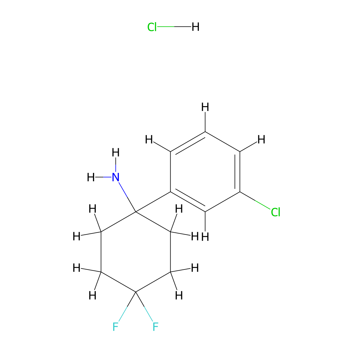1-(3-Chlorophenyl)-4,4-difluorocyclohexanamine hydrochloride molecular structure, CAS 2197062-36-3