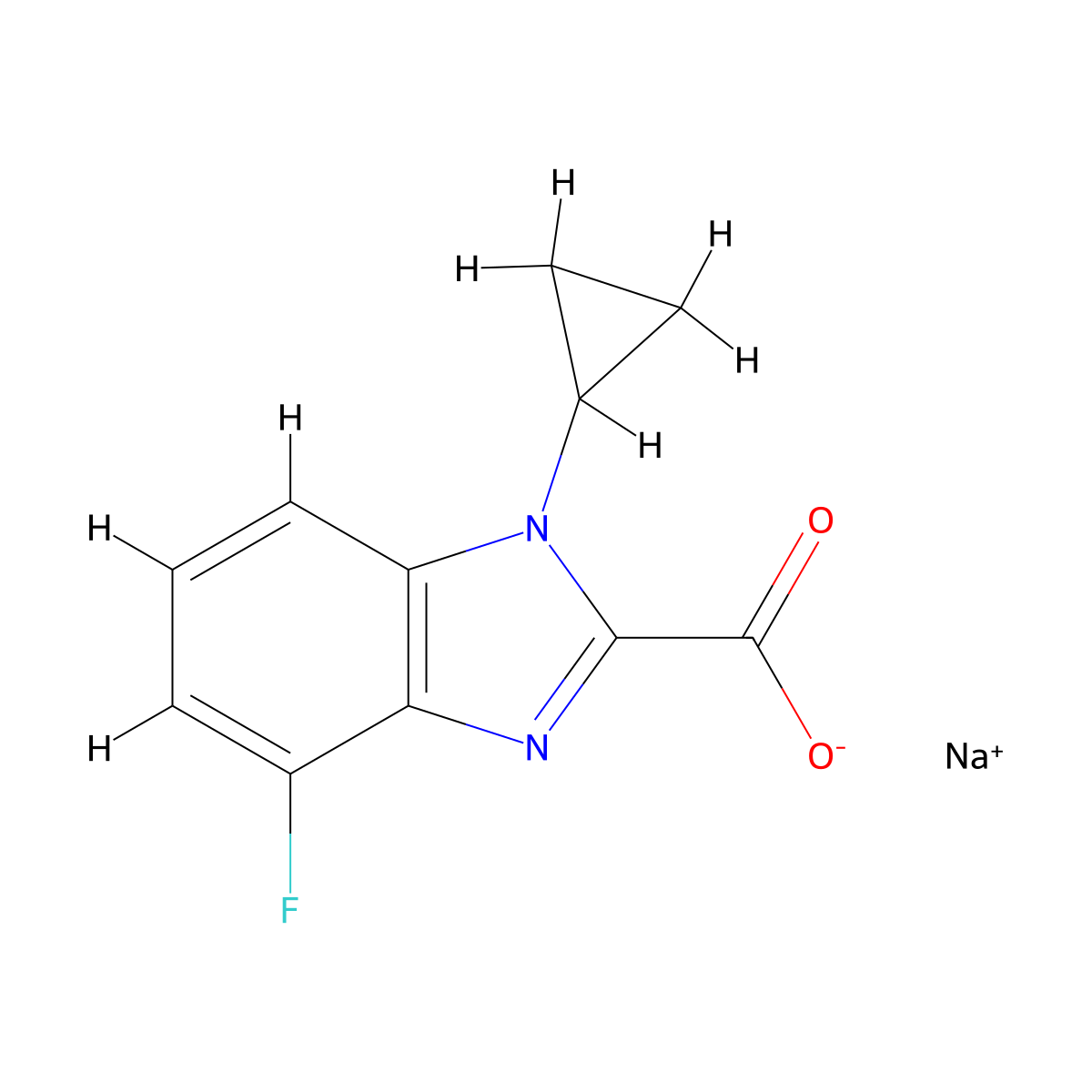 Sodium 1-cyclopropyl-4-fluoro-1H-benzo[d]imidazole-2-carboxylate molecular structure, CAS 2197062-42-1