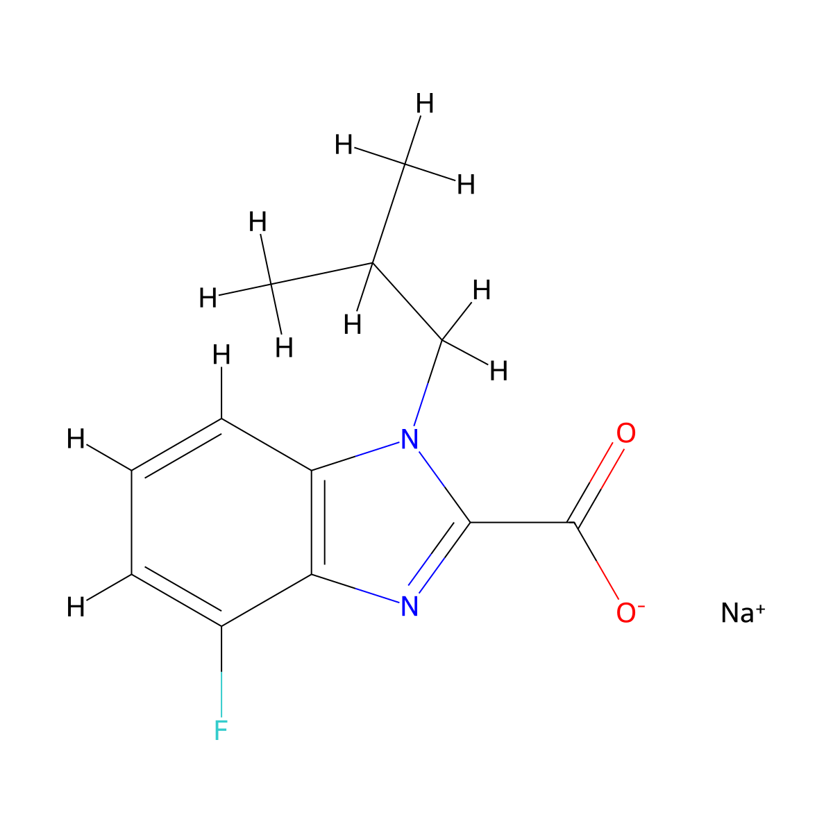 Sodium 4-fluoro-1-isobutyl-1H-benzo[d]imidazole-2-carboxylate molecular structure, CAS 2197062-71-6