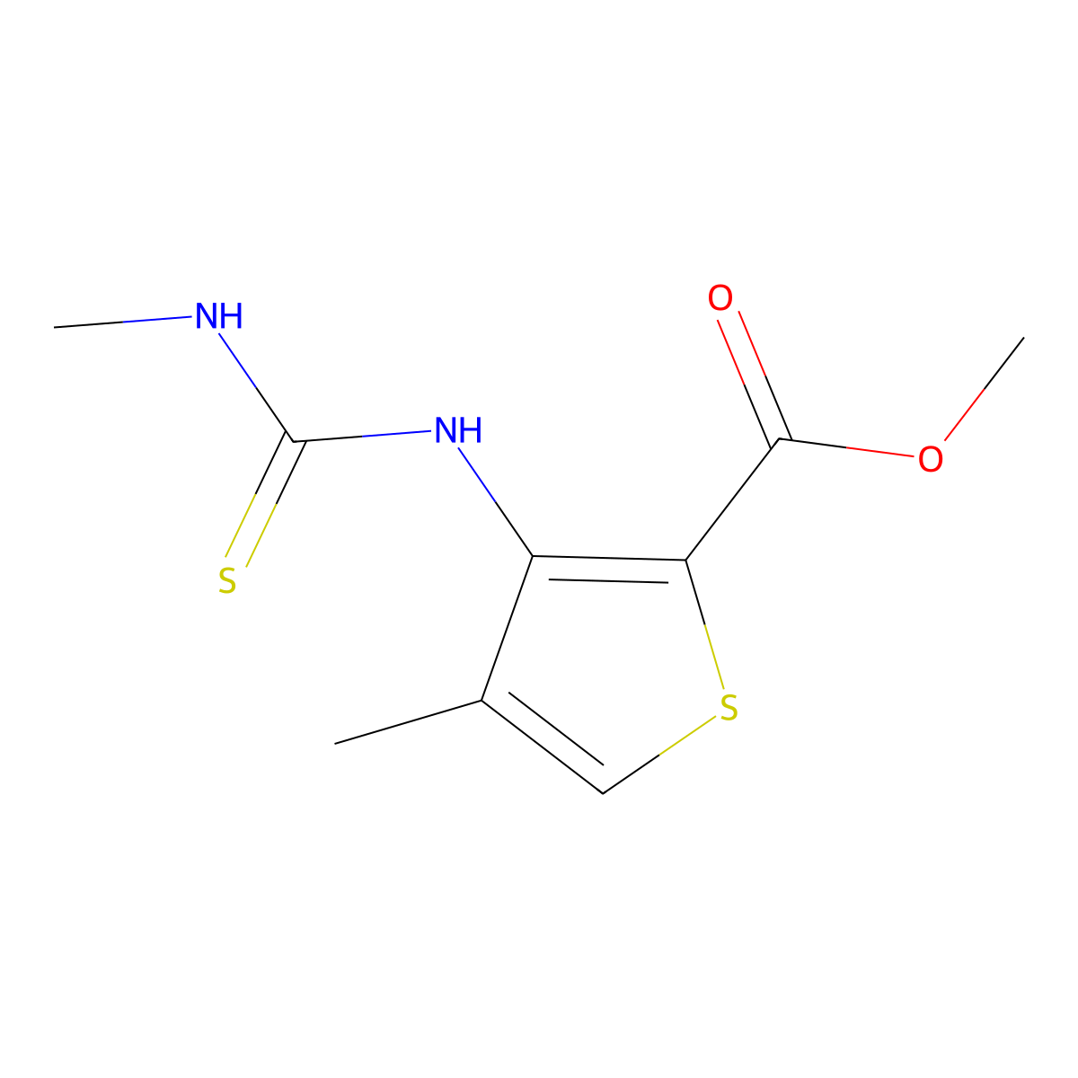 Methyl 4-methyl-3-{[(methylamino)carbonothioyl]amino}thiophene-2-carboxylate molecular structure, CAS 2197062-95-4