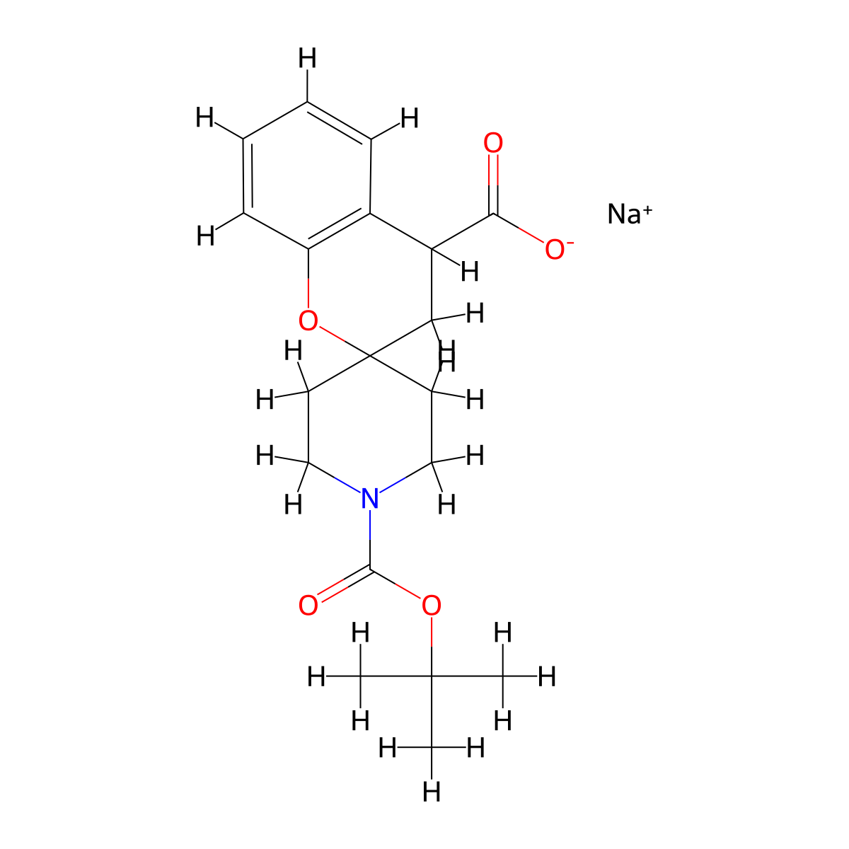 Sodium 1'-[(tert-butoxy)carbonyl]-3,4-dihydrospiro[1-benzopyran-2,4'-piperidine]-4-carboxylate molecular structure, CAS 2197062-96-5