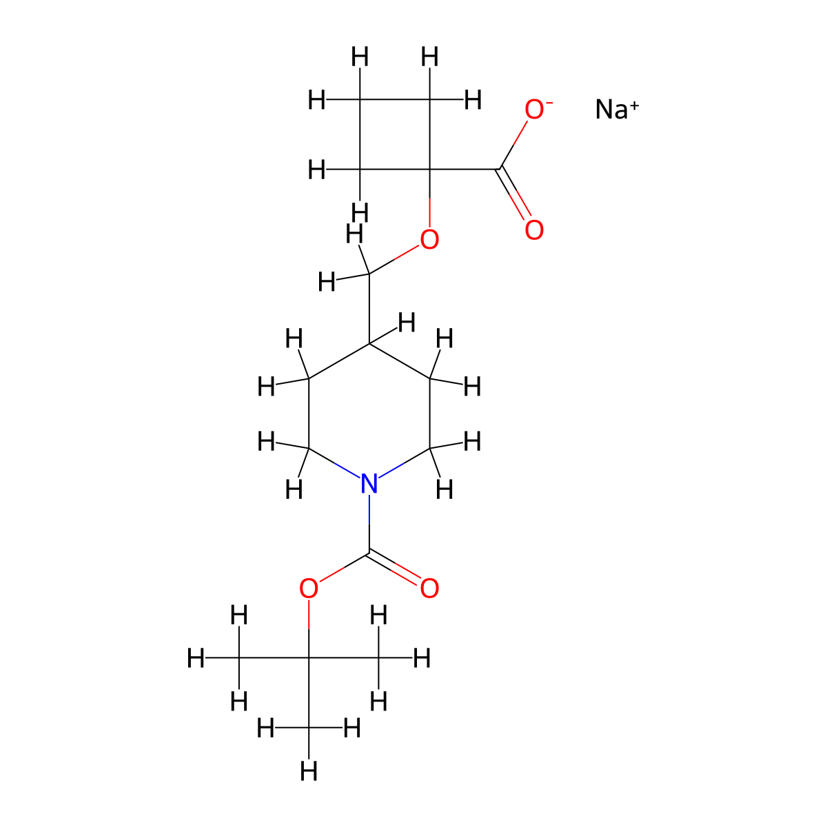 Sodium 1-{[1-(tert-butoxycarbonyl)piperidin-4-yl]methoxy}cyclobutanecarboxylate molecular structure, CAS 2197062-99-8