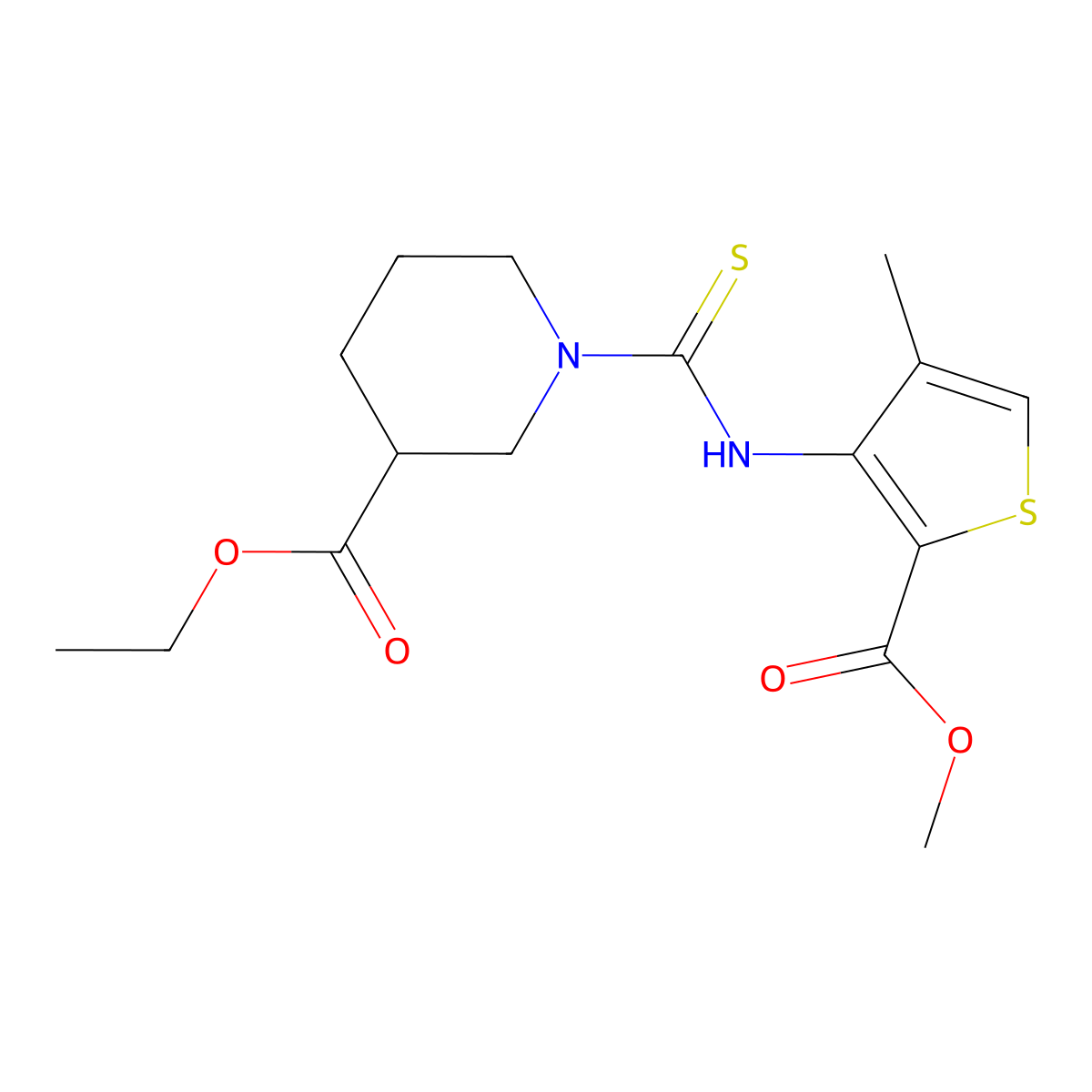 Ethyl 1-({[2-(methoxycarbonyl)-4-methylthien-3-yl]amino}carbonothioyl)piperidine-3-carboxylate molecular structure, CAS 2197063-00-4