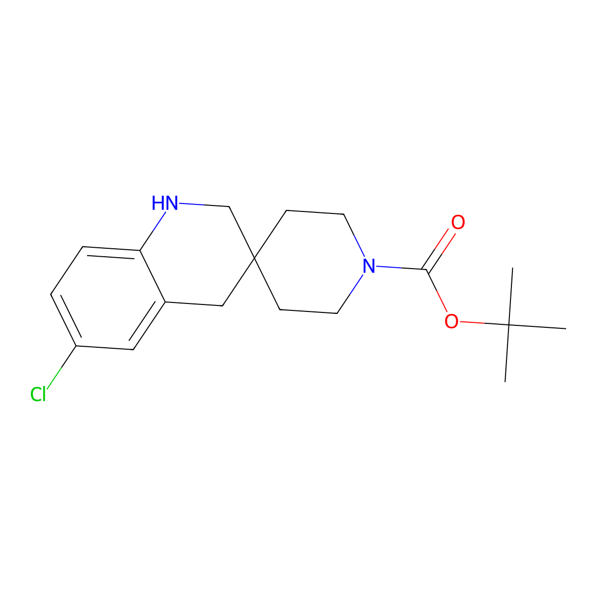 Tert-butyl 6'-chloro-2',4'-dihydro-1'H-spiro[piperidine-4,3'-quinoline]-1-carboxylate molecular structure, CAS 2197063-07-1